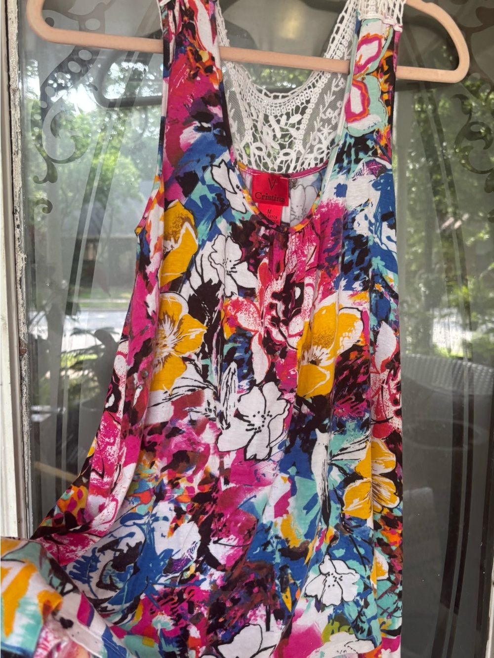 Christina Bright Floral Crochet-Back Camisole - Pink Blue Yellow White